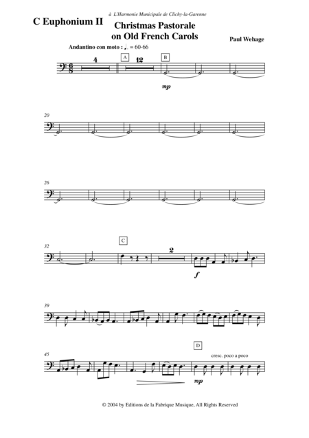 Paul Wehage Christmas Pastorale On Old French Carols For Concert Band 2nd Euphonium Baritone In C Bass Clef Part Page 2