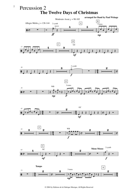 Paul Wehage The Twelve Days Of Christmas Arranged For Concert Band Percussion 2 Part Page 2