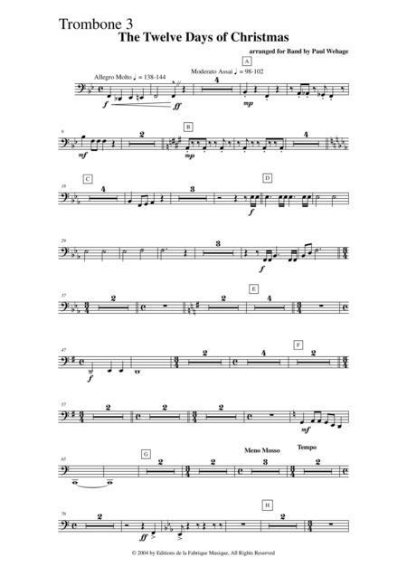 Paul Wehage The Twelve Days Of Christmas Arranged For Concert Band Trombone 3 Part Page 2