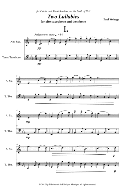 Paul Wehage Two Lullabies For Alto Saxophone And Trombone Page 2