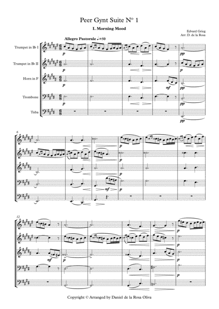 Peer Gynt Suite N 1 E Grieg For Brass Quintet Full Score And Parts Page 2