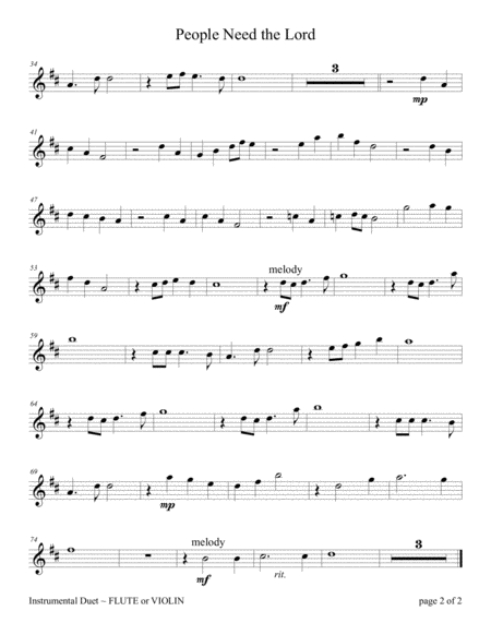 People Need The Lord For Flute Or Violin Solo With Piano Accompaniment Page 2