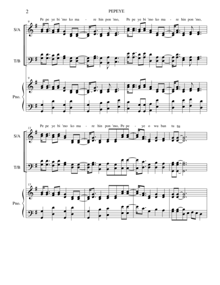 Pepeye The Duck Satb Piano Page 2