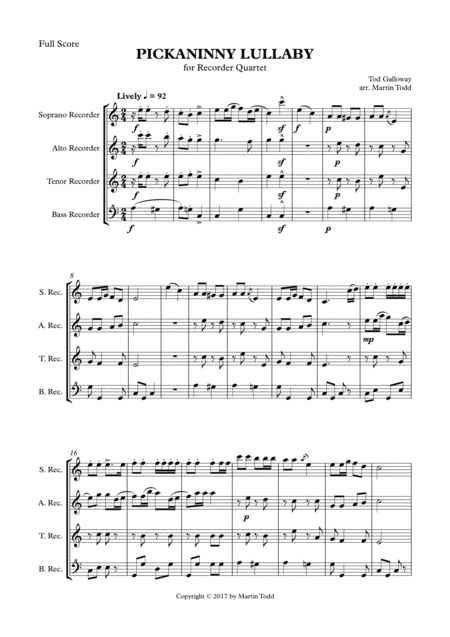 Pickaninny Lullaby For Recorder Quartet Satb Page 2