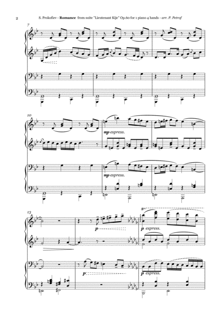 Prokofiev Romance From Lieutenant Kije Op 60 1 Piano 4 Hands Page 2