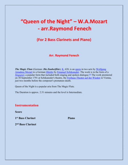 Queen Of The Night From The Magic Flute 2 Bass Clarinets And Piano Page 2