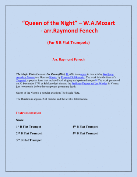 Queen Of The Night From The Magic Flute 5 B Flat Trumpets Quintet Page 2