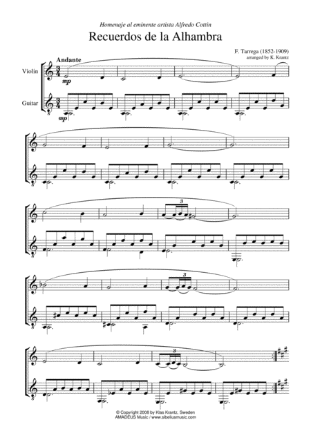 Recuerdos De La Alhambra A Minor For Violin And Guitar Page 2