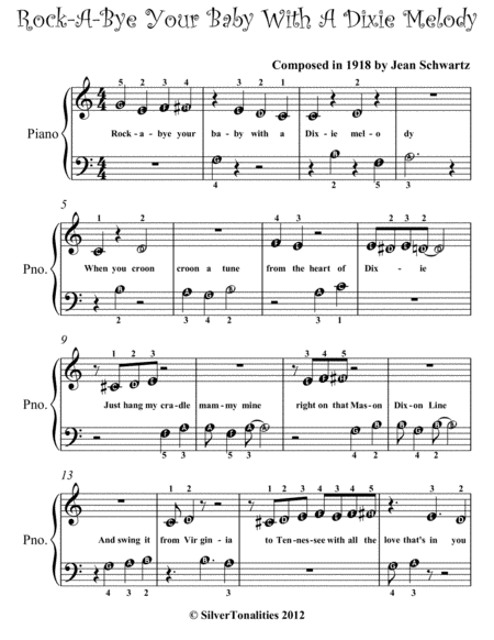 Rock A Bye Your Baby With A Dixie Melody Beginner Piano Sheet Music Page 2