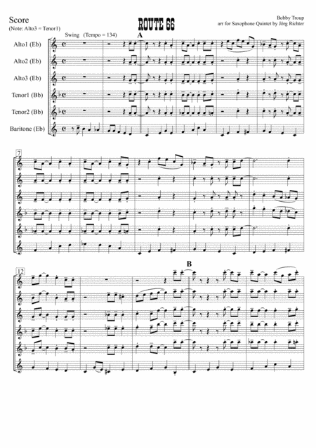 Route 66 For Saxophone Quintet Page 2