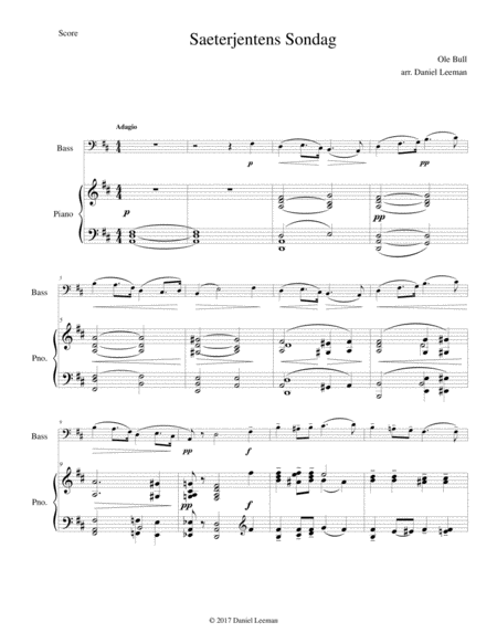 Saeterjentens Sondag For Double Bass Piano Page 2