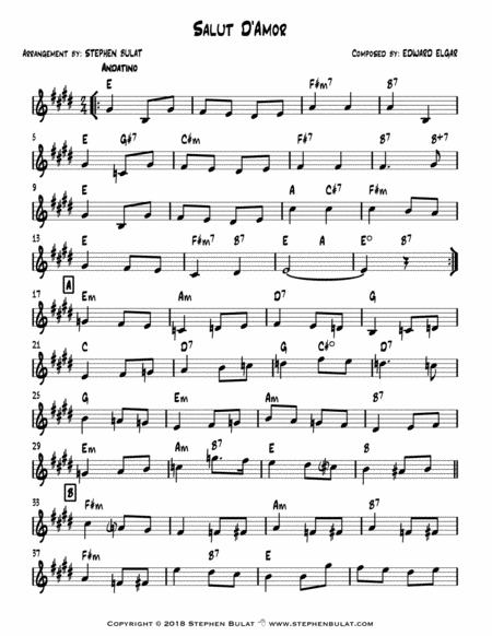 Salut D Amor Elgar Lead Sheet In Original Key Of E Page 2