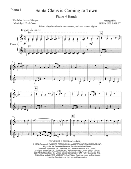 Santa Claus Is Comin To Town Easy Piano Duet Page 2