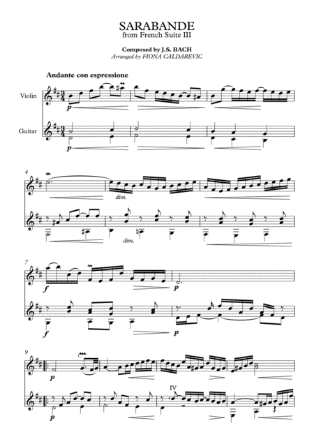 Sarabande From Bachs French Suite Iii For Violin And Classical Guitar Page 2