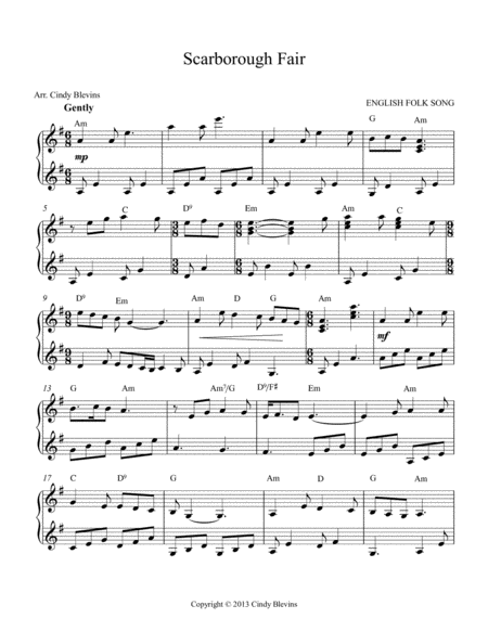 Scarborough Fair Arranged For Double Strung Harp From My Book 24 Folk Songs For Double Strung Harp Page 2