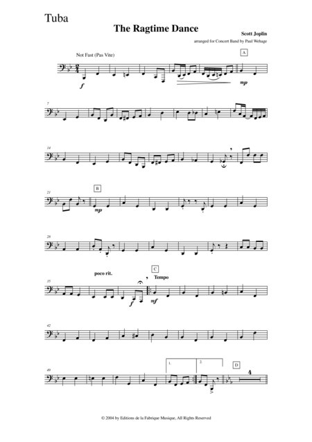 Scott Joplin The Ragtime Dance Arranged For Concert Band By Paul Wehage Tuba Part Page 2