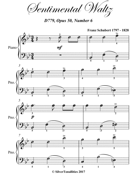 Sentimental Waltz D779 Opus 50 Number 6 Easy Piano Sheet Music Page 2