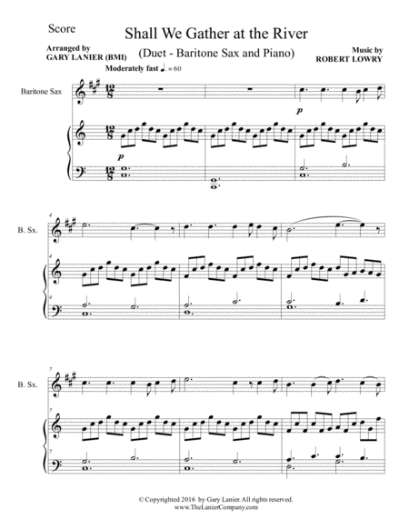 Shall We Gather At The River Duet Baritone Sax Piano With Score Part Page 2