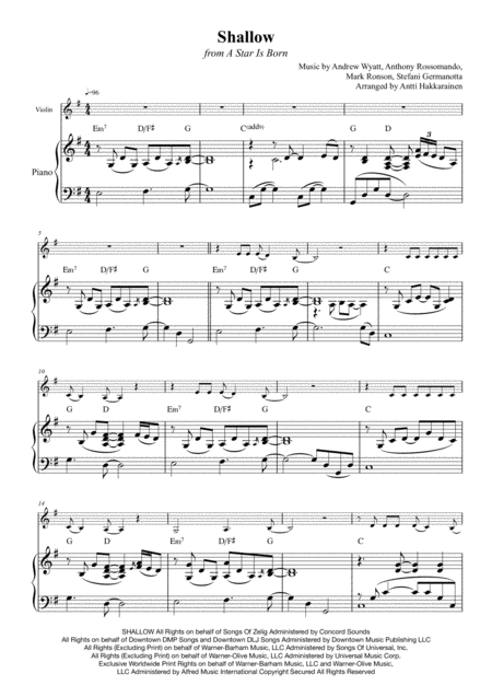 Shallow From A Star Is Born Violin Piano Page 2