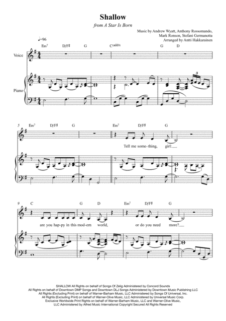 Shallow From A Star Is Born Voice Piano Page 2