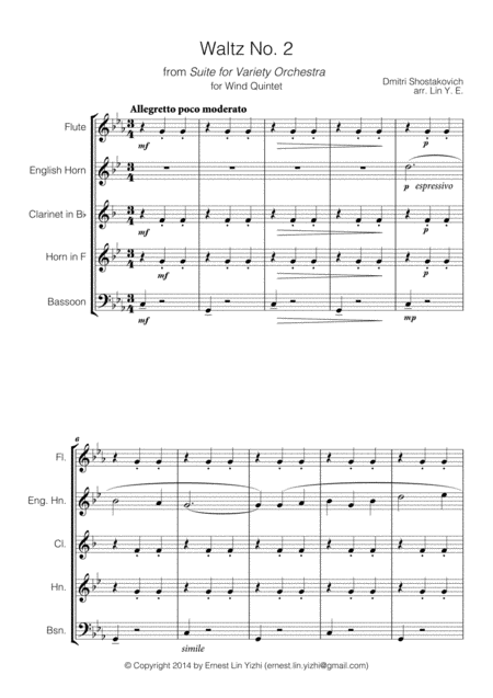 Shostakovich Waltz No 2 From Suite For Variety Orchestra For Wind Quintet Page 2