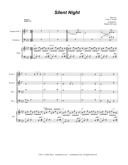 Silent Night For Brass Quartet And Piano Alternate Version Page 2