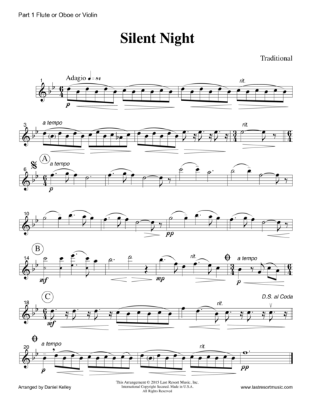 Silent Night For Wind Trio Flute Or Oboe Clarinet Bassoon Set Of 3 Parts Page 2