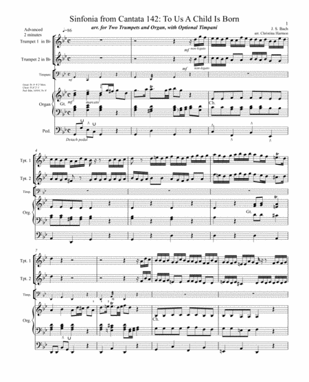 Sinfonia From Cantata 142 To Us A Child Is Born Two Trumpets And Organ With Optional Timpani Page 2