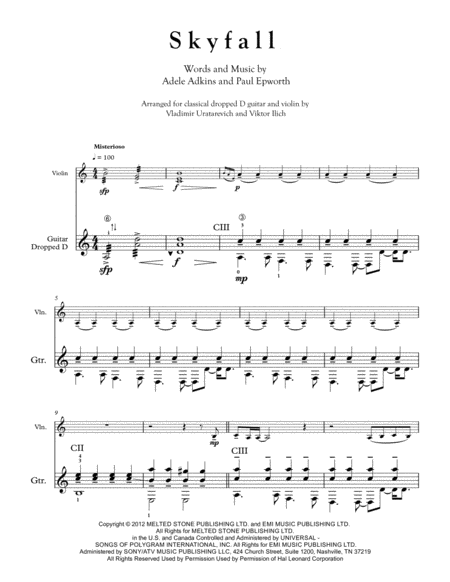 Skyfall By Adele For Dropped D Classical Guitar And Violin Page 2