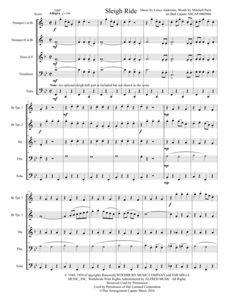 Sleigh Ride For Brass Quintet W Optional Sleigh Bells Page 2