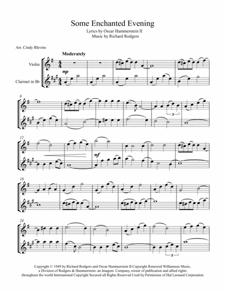 Some Enchanted Evening Arranged For Violin And Bb Clarinet Page 2