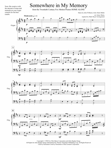 Somewhere In My Memory Arranged For Organ Page 2