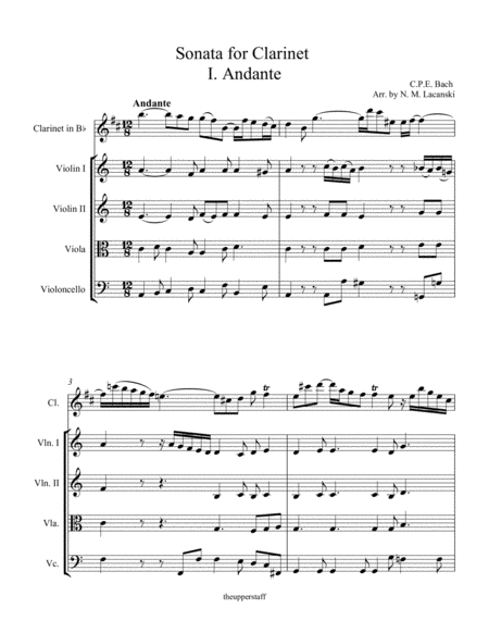 Sonata In A Minor For Clarinet And String Quartet I Andante Page 2