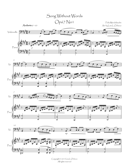 Song Without Words Op67 No1 For Cello And Piano Page 2