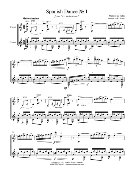 Spanish Dance No 1 From La Vida Breve For Violin And Guitar Page 2