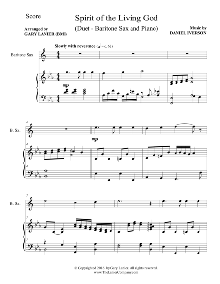 Spirit Of The Living God Duet Baritone Sax Piano With Parts Page 2