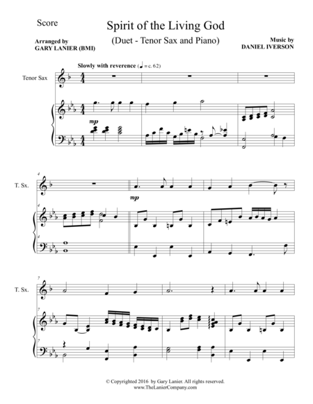 Spirit Of The Living God Duet Tenor Sax Piano With Parts Page 2