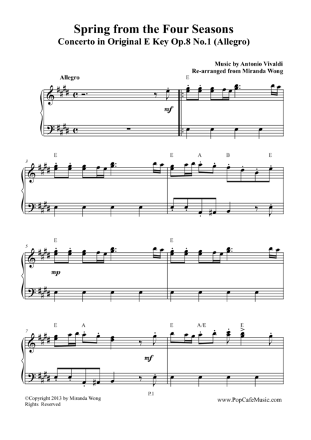 Spring From Four Seasons By Vivaldi Original E Key For Piano Solo Page 2