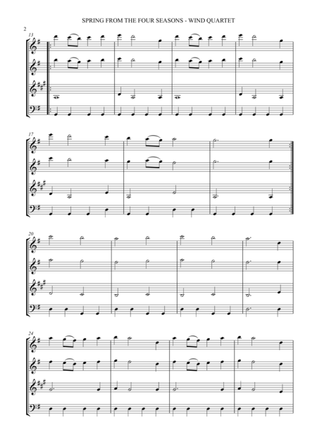 Spring From The Four Seasons Easy Wind Quartet Music Score Page 2