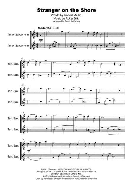 Stranger On The Shore Duet For Two Tenor Saxophones Page 2