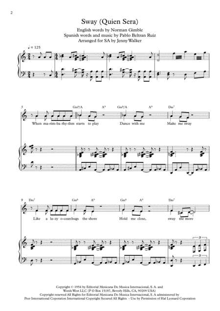 Sway Quien Sera Arranged For Sa Choir By Jenny Walker Page 2