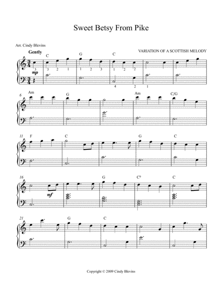 Sweet Betsy From Pike Arranged For Easy Harp Lap Harp Friendly From My Book Easy Favorites Vol 2 Folk Songs Page 2