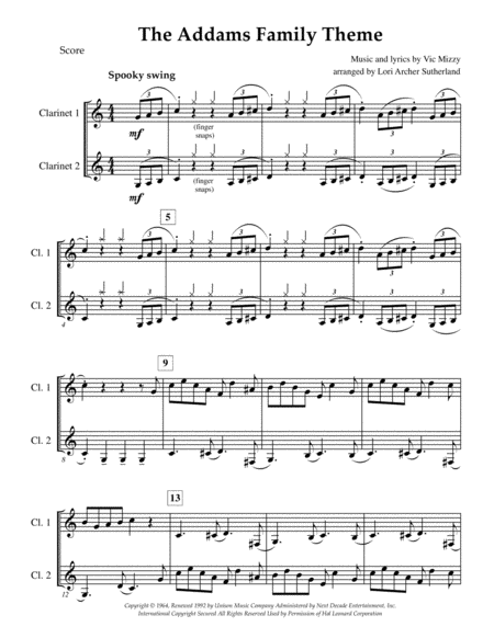 The Addams Family Theme For Easy Clarinet Duet Page 2