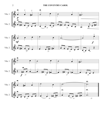 The Coventry Carol Silent Night Violin Duet Intermediate Page 2