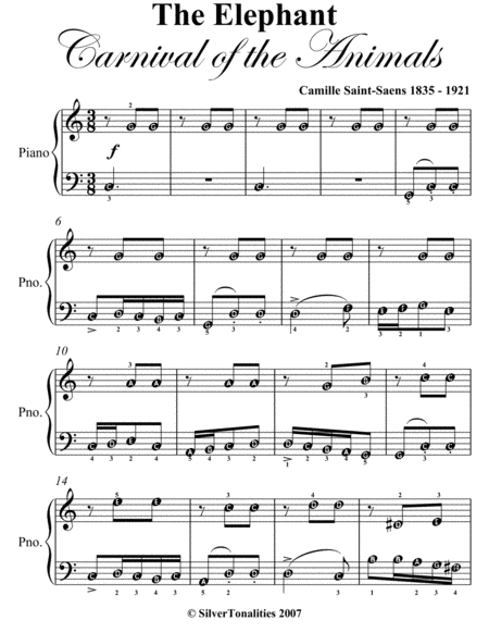 The Elephant Carnival Of The Animals Easy Piano Sheet Music Page 2