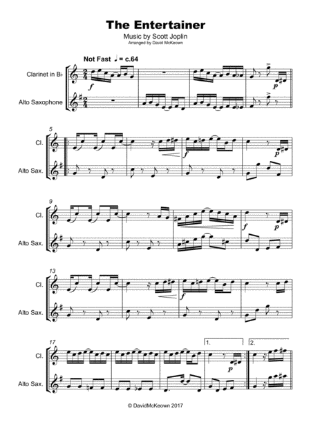 The Entertainer By Scott Joplin Duet For Clarinet And Alto Saxophone Page 2