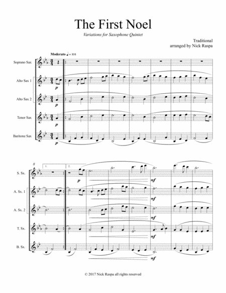 The First Noel Variations For Sax Quintet Score Parts Page 2