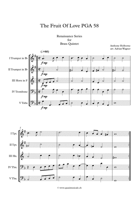 The Fruit Of Love Pga 58 Anthony Holborne Brass Quintet Arr Adrian Wagner Page 2