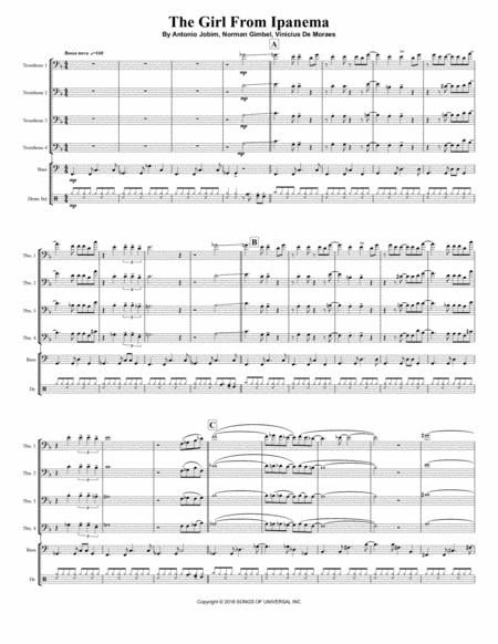 The Girl From Ipanema Garota De Ipanema For Trombone Quartet Bass Drums Page 2