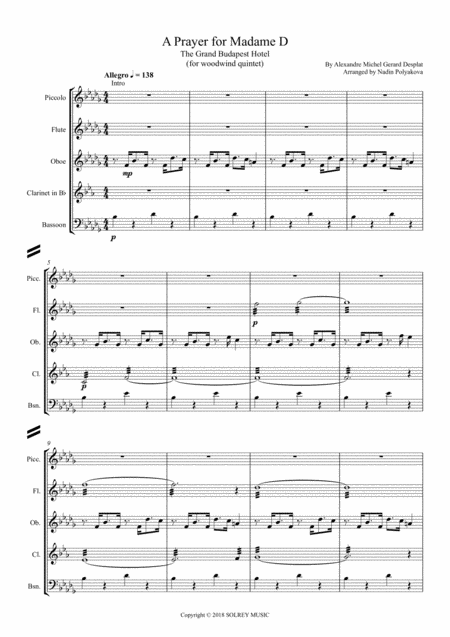 The Grand Budapest Hotel A Prayer For Madame D For Woodwind Quintet Score And Parts Page 2